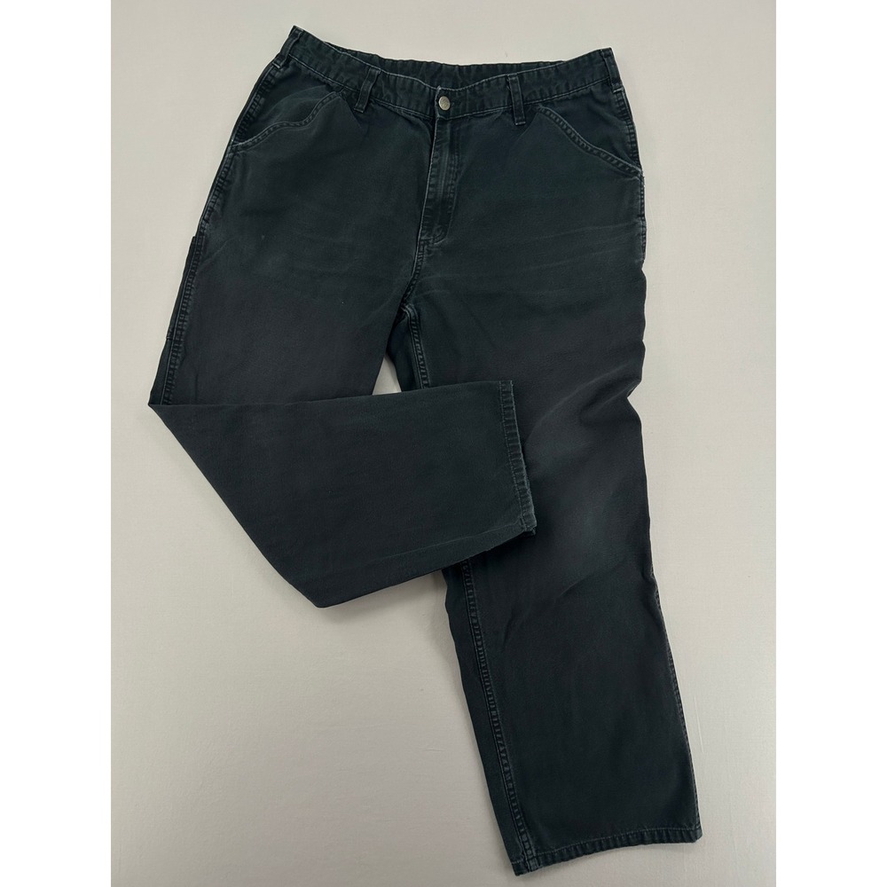 Aggressor Mens Black Cotton Canvas Work Pants Straight Leg Faded 33x28